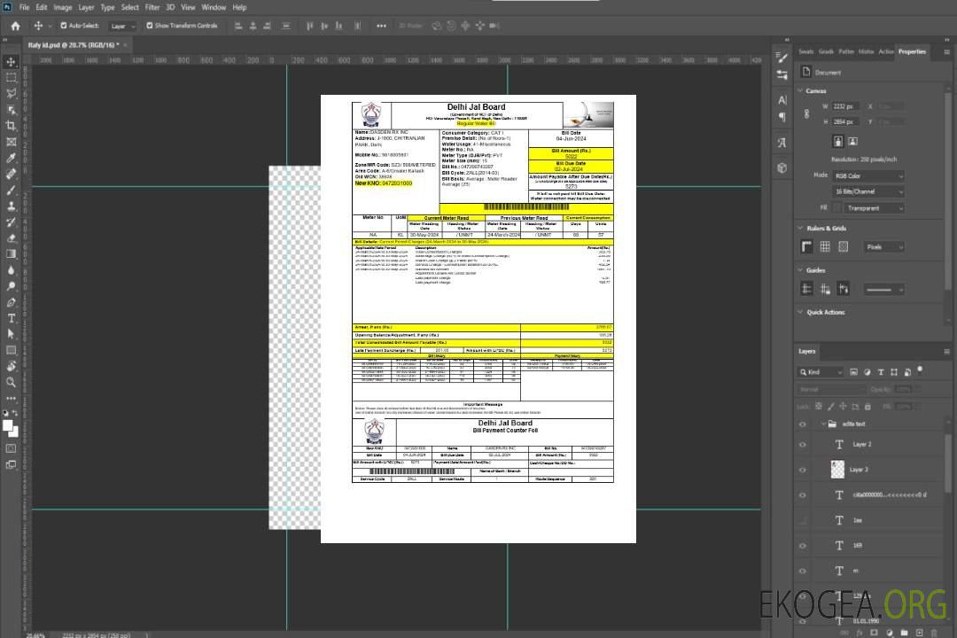 Modèle Word et PDF de facture de services publics INIDA DELHI JAL BOARD template